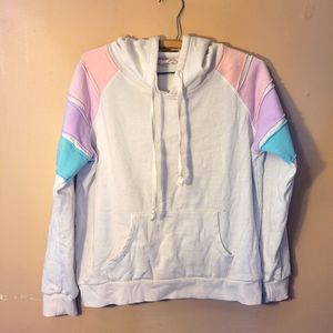 Pink Rose Pastel Striped White Hoodie Size Small